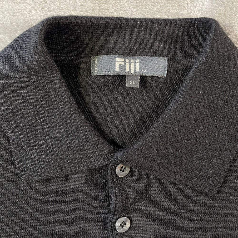 Fiji Sweater Polo Mens XL Black Long Sleeve Italy Knit Collared Office Preppy - Picture 2 of 9